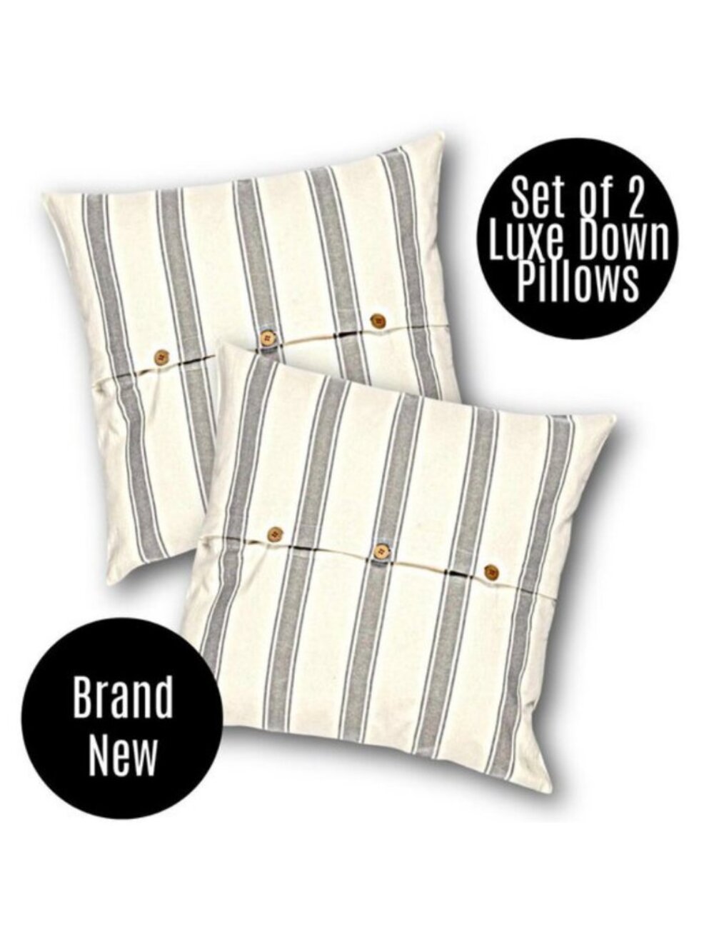 NEW SET OF 2 TWO Grey Striped Cottagecore Country Farmhouse House Throw Pillows